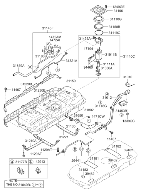 2008 Hyundai Entourage Fuel Tank Assembly Diagram for 31150-4D550