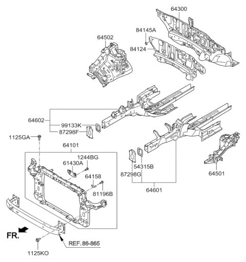 2015 Hyundai Tucson Front End Module Carrier Assembly Diagram for 64101-2S000