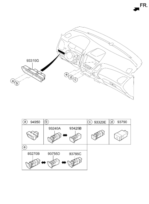 2015 Hyundai Tucson Hazard Switch Assembly Diagram for 93790-2SBA0