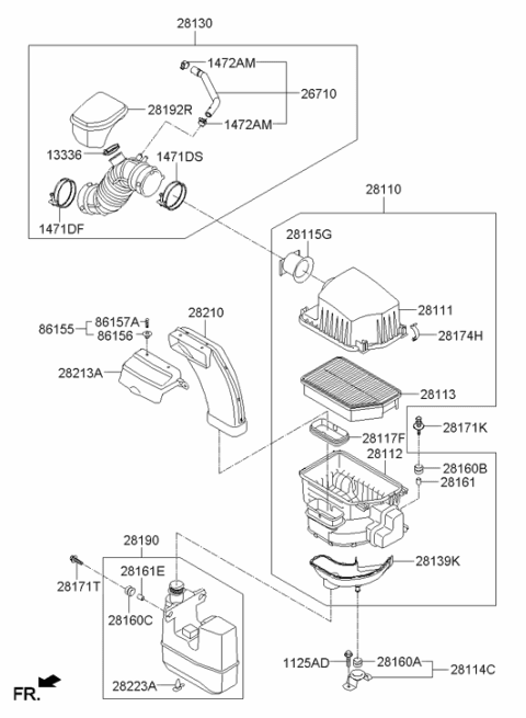 2014 Hyundai Tucson Air Cleaner Filter Diagram for 28113-2S000