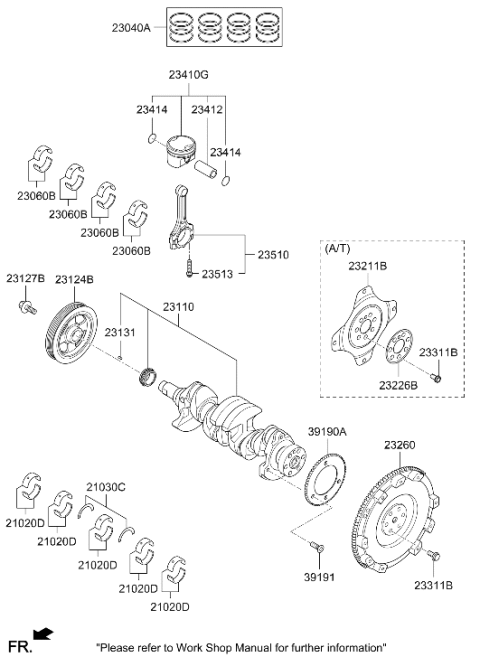 2015 Hyundai Tucson Crank Shaft Bearing Pair Set Diagram for 21020-2E000