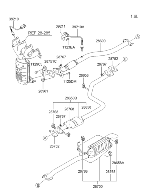 2001 Hyundai Accent Tail With Muffler Pipe Diagram for 28700-25320