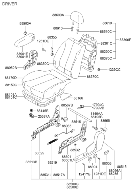 2006 Hyundai Accent Cover-Front Seat Insert Diagram for 88166-25000