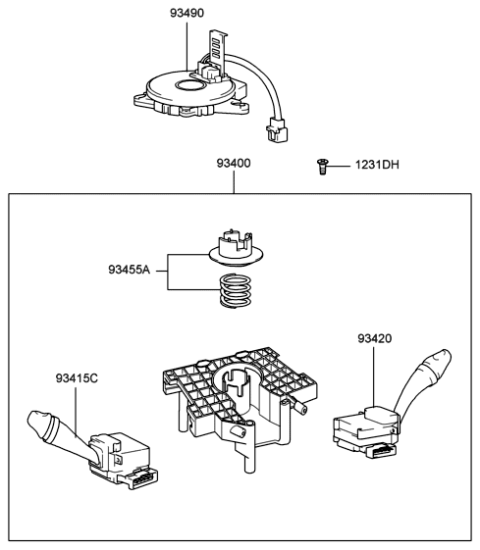 2000 Hyundai Accent Clock Spring Contact Assembly Diagram for 93490-25200
