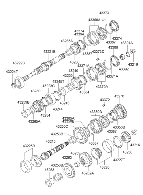 2004 Hyundai Accent Bearing-Intermediate Gear Diagram for 43220-28050