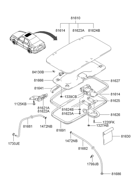 2001 Hyundai Accent Sunroof Glass Panel Assembly Diagram for 81610-25000-YL