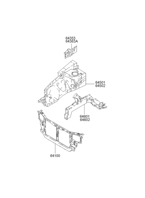 2005 Hyundai Accent Radiator Support Panel Complete Diagram for 64100-25451