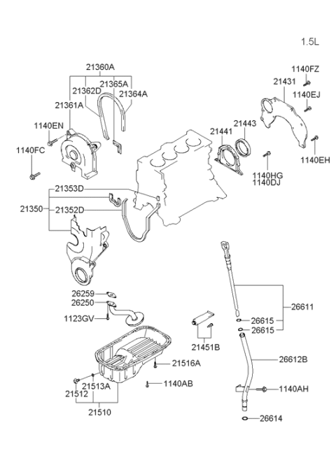 2006 Hyundai Accent Timing Belt Cover Gasket Diagram for 21362-22000