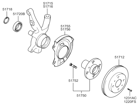 2001 Hyundai Accent Front Wheel Hub Assembly Diagram for 51750-25000
