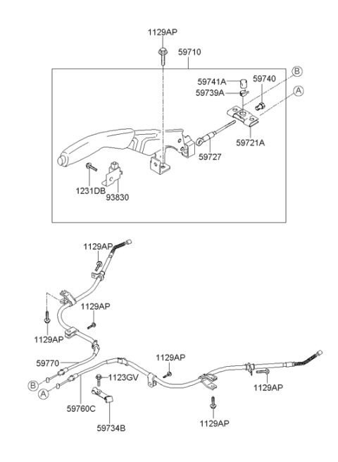 2005 Hyundai Accent Parking Brake Cable Assembly Right Hand Diagram for 59770-25000