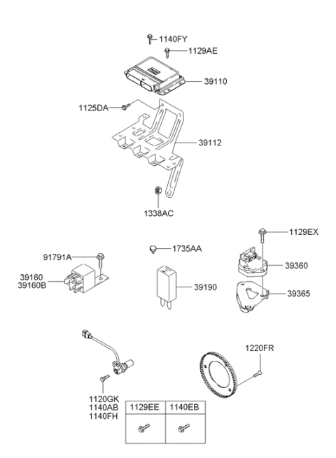 2003 Hyundai Accent Relay-Power Diagram for 39160-22050
