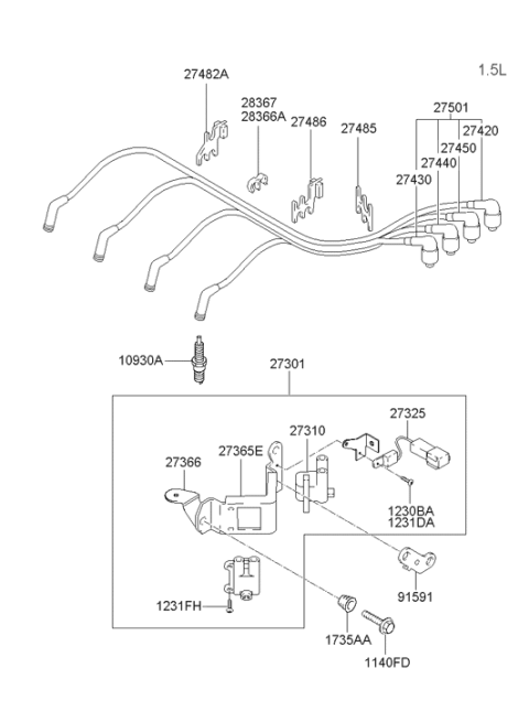 2003 Hyundai Accent Cable Assembly-Spark Plug No.4 Diagram for 27450-22010