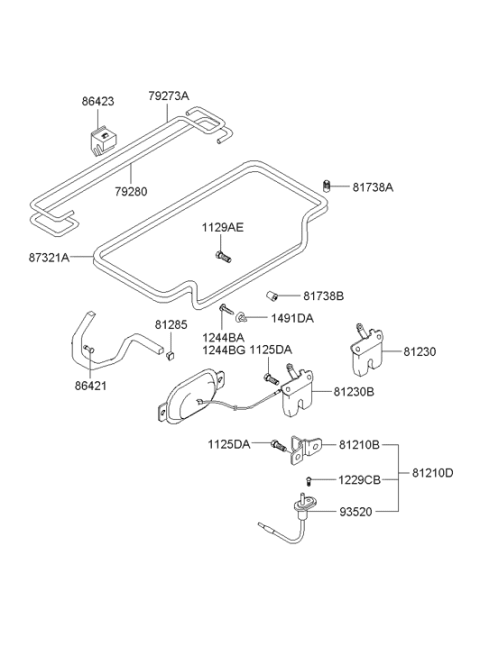 2004 Hyundai Accent Striker Assembly-Trunk Lid Diagram for 81220-29000