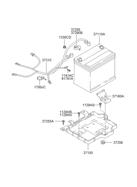1999 Hyundai Accent Battery Tray Assembly Diagram for 37150-25200