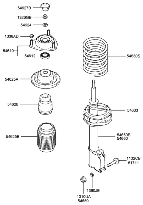 2005 Hyundai Accent Front Bumper Spring Febest Diagram for 54626-22001