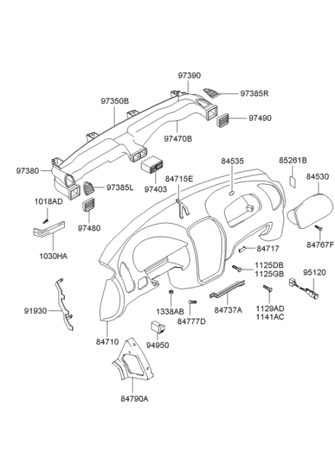 2005 Hyundai Accent Passenger Air Bag Assembly Diagram for 84560-25200-LT