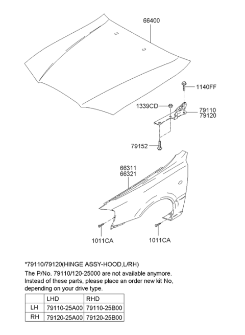 2002 Hyundai Accent Hinge Assembly-Hood LH Diagram for 79110-25000