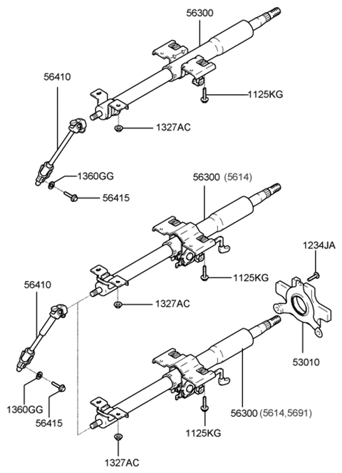 2004 Hyundai Accent Universal Joint Assembly Diagram for 56370-25500