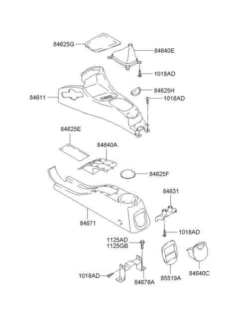 2004 Hyundai Accent Rear Console Diagram for 84621-25000-LT