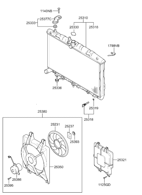 2006 Hyundai Accent Cooling Fan Diagram for 25231-25000
