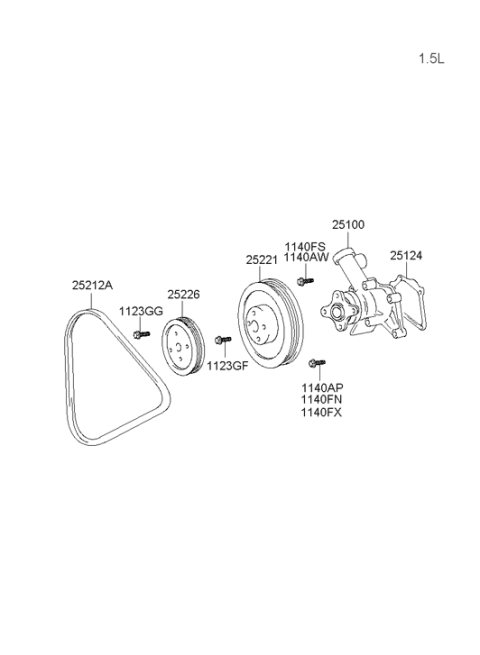 2002 Hyundai Accent Coolant Pump Assembly Diagram for 25100-26901
