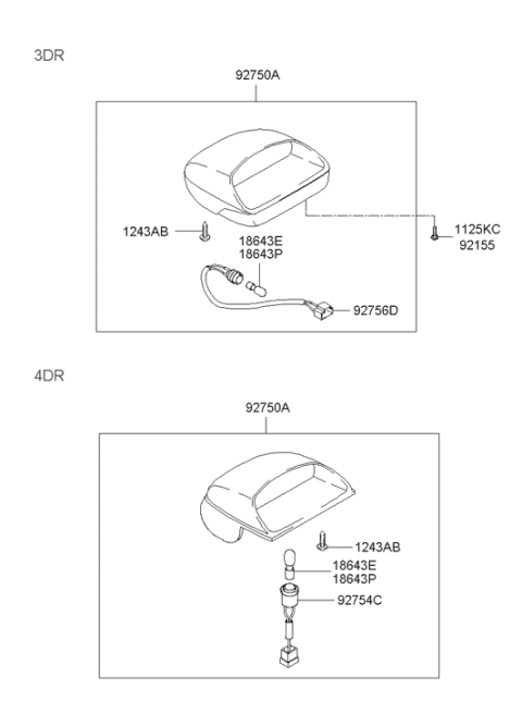 2003 Hyundai Accent Bulb Holder Diagram for 92754-25000