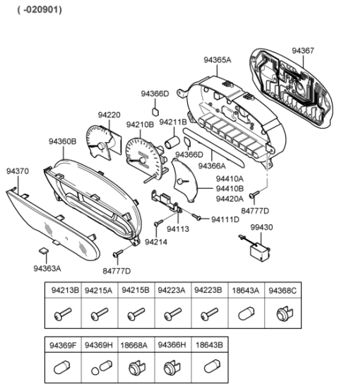 2004 Hyundai Accent Bezel Cluster Meter Diagram for 94110-25000