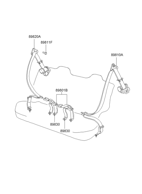 2001 Hyundai Accent Rear Seat Belt Complete Diagram for 89801-25510-ZE
