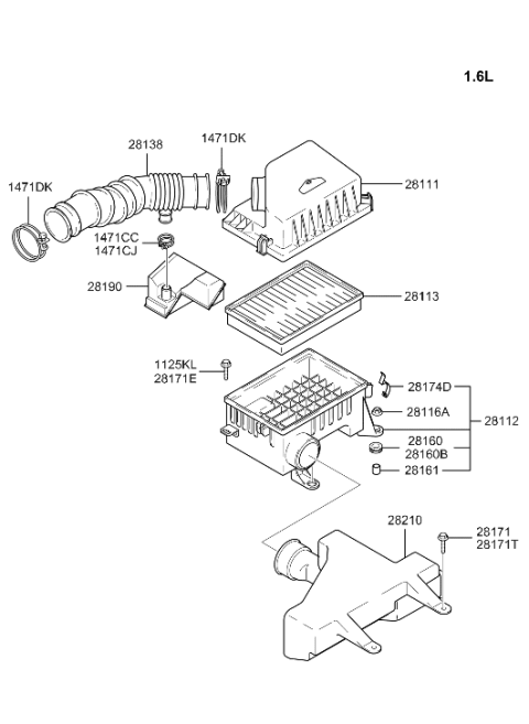 2006 Hyundai Accent Old Body Style Air Cleaner Diagram 2