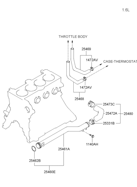 2006 Hyundai Accent Old Body Style Coolant Hose & Pipe Diagram 2