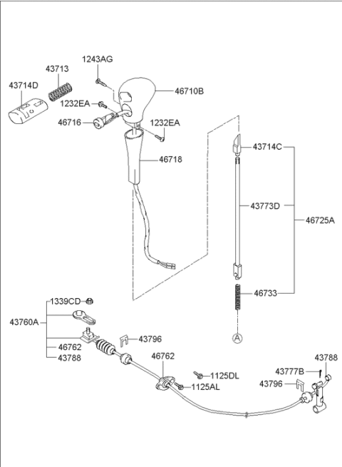 2000 Hyundai Accent Automatic Transmission Lever Cable Assembly Diagram for 46760-25700