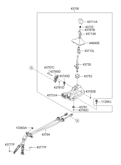 2013 Hyundai Elantra GT Manual Transmission Lever Cable Assembly Diagram for 43794-3X510