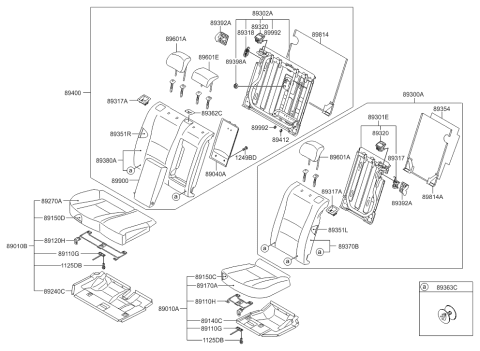 2013 Hyundai Elantra GT Rear Seat Back Armrest Assembly Diagram for 89900-A5300-SBL