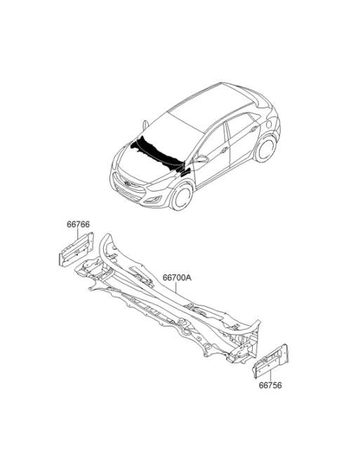 2013 Hyundai Elantra GT Cowl Side Outer Upper Panel Right Hand Diagram for 66766-A5000