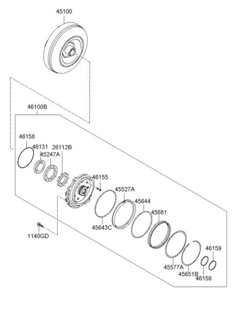 2014 Hyundai Elantra GT Torque Converter Assembly Diagram for 45100-3BHE0