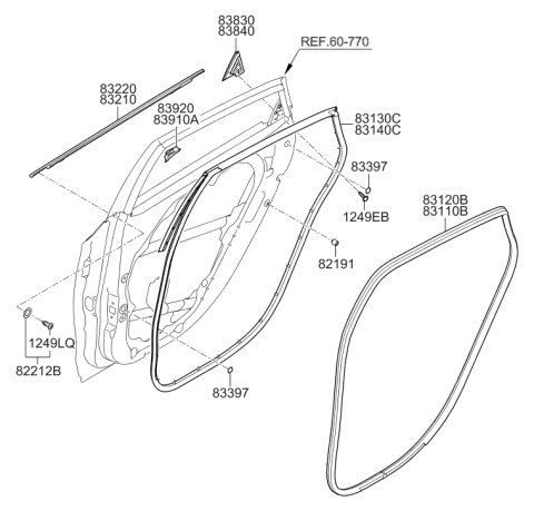2013 Hyundai Elantra GT Rear Outside Door Belt Weatherstrip Assembly Left Hand Diagram for 83210-A5000