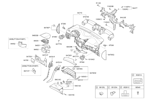 2014 Hyundai Elantra GT Glove Box Housing Assembly Diagram for 84510-A5300-RY