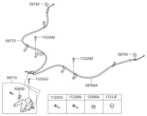 2013 Hyundai Elantra GT Parking Brake Cable Assembly Right Hand Diagram for 59770-A5300