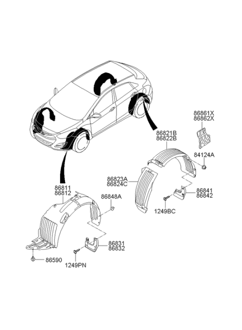 2013 Hyundai Elantra GT Front Wheel Mud Guard Assembly, Left Diagram for 86831-A5000