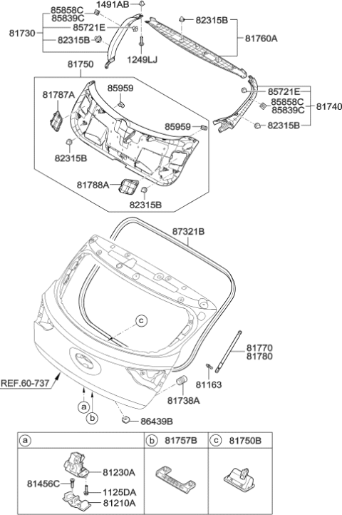 2013 Hyundai Elantra GT Tail Gate Lifter Assembly Left Hand Diagram for 81770-A5000