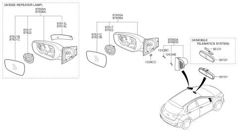 2013 Hyundai Elantra GT Outside Rear View Mirror Assembly Right Hand Diagram for 87620-A5200