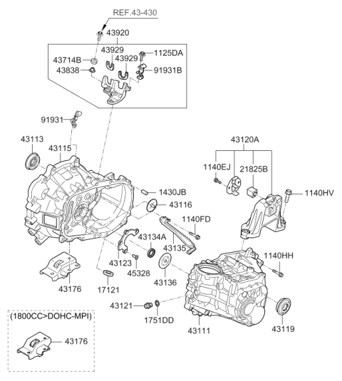 2013 Hyundai Elantra GT Roll Support Bracket Rear Diagram for 43176-32371