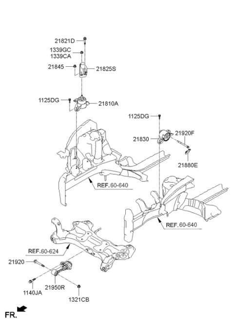 2013 Hyundai Elantra GT Roll Rod Bracket Assembly Diagram for 21950-A5300