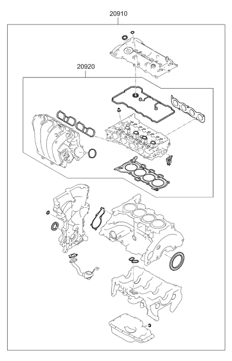 2013 Hyundai Elantra GT Engine Overhaul Gasket Kit Diagram for 20910-2EA01