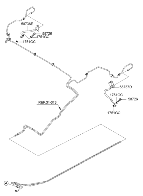 2014 Hyundai Elantra GT Brake Rear Hose Left Hand Diagram for 58737-A5400