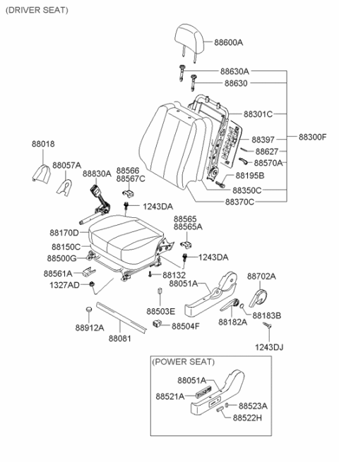2005 Hyundai Sonata Cover-Front Seat Mounting Rear Outer Right Hand Diagram for 88566-3K100-QS