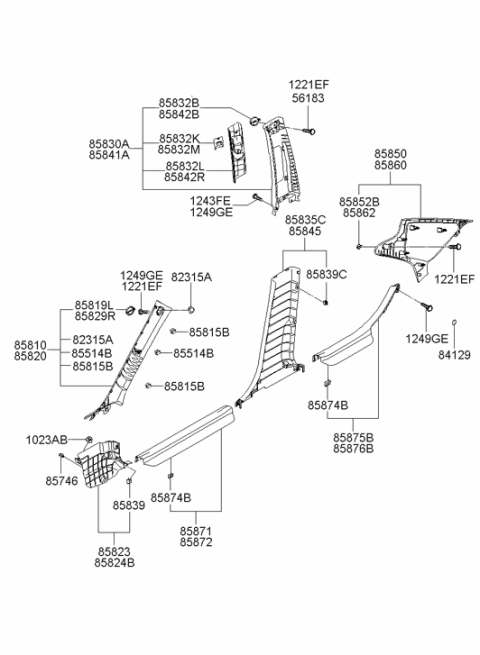 2005 Hyundai Sonata Height Adjuster Cover Assembly Right Hand Diagram for 85842-3K200-QD