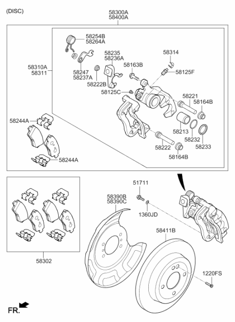 2016 Hyundai Accent Rear Brake Caliper Kit Left Hand Diagram for 58310-1RA30
