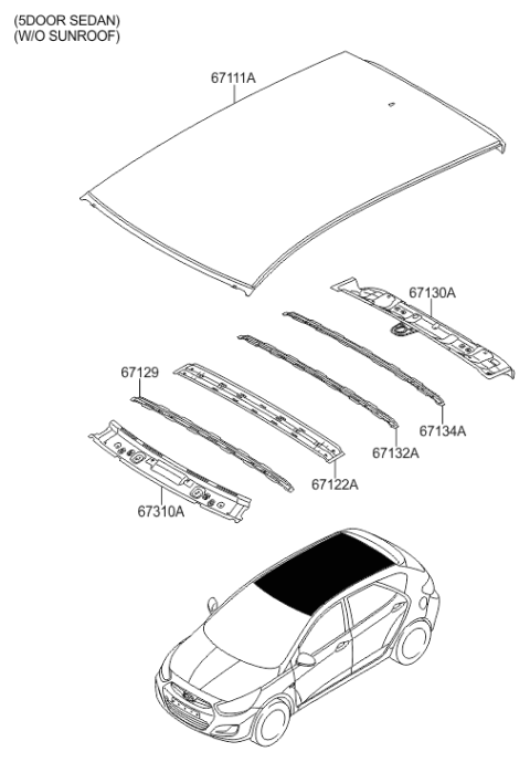 2017 Hyundai Accent Roof Panel Diagram for 67111-1R200
