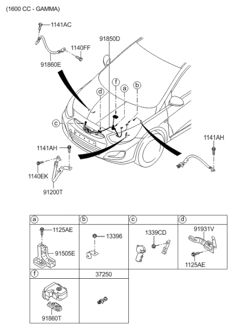 2017 Hyundai Accent Battery Cable Terminal End Diagram for 91961-1R700
